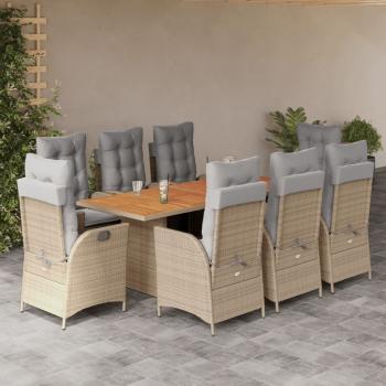 ARDEBO.de - 9-tlg. Garten-Essgruppe mit Kissen Beigemischung Poly Rattan