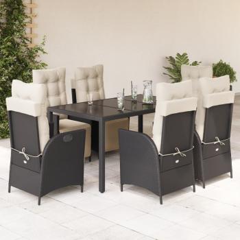 ARDEBO.de - 7-tlg. Garten-Essgruppe mit Kissen Schwarz Poly Rattan