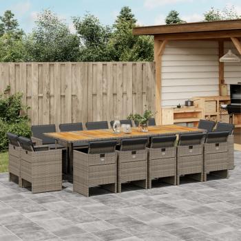 ARDEBO.de - 15-tlg. Garten-Essgruppe mit Kissen Grau Poly Rattan