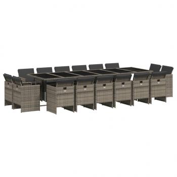 17-tlg. Garten-Essgruppe mit Kissen Grau Poly Rattan