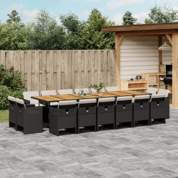 ARDEBO.de - 17-tlg. Garten-Essgruppe mit Kissen Schwarz Poly Rattan