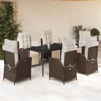 ARDEBO.de - 7-tlg. Garten-Essgruppe mit Kissen Braun Poly Rattan