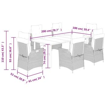 7-tlg. Garten-Essgruppe mit Kissen Beige Poly Rattan