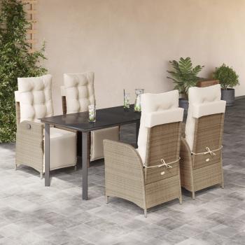 ARDEBO.de - 5-tlg. Garten-Essgruppe mit Kissen Beige Poly Rattan