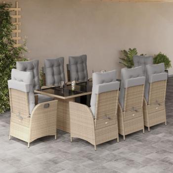 ARDEBO.de - 9-tlg. Garten-Essgruppe mit Kissen Beigemischung Poly Rattan