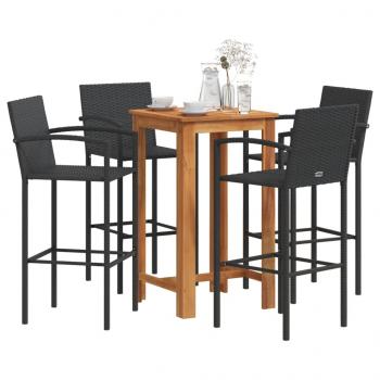 ARDEBO.de - 5-tlg. Gartenbar-Set Schwarz Massivholz Akazie und Poly Rattan