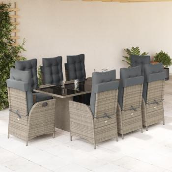 ARDEBO.de - 9-tlg. Garten-Essgruppe mit Kissen Grau Poly Rattan