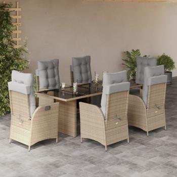 ARDEBO.de - 7-tlg. Garten-Essgruppe mit Kissen Beigemischung Poly Rattan
