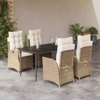 ARDEBO.de - 5-tlg. Garten-Essgruppe mit Kissen Beige Poly Rattan