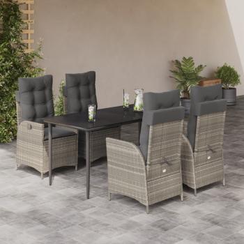 ARDEBO.de - 5-tlg. Garten-Essgruppe mit Kissen Hellgrau Poly Rattan