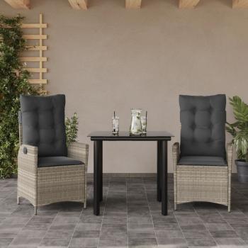 ARDEBO.de - 3-tlg. Garten-Essgruppe mit Kissen Hellgrau Poly Rattan