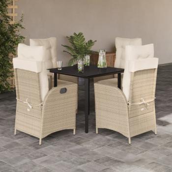 ARDEBO.de - 5-tlg. Garten-Essgruppe mit Kissen Beige Poly Rattan