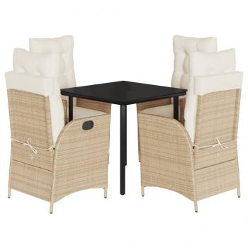 5-tlg. Garten-Essgruppe mit Kissen Beige Poly Rattan