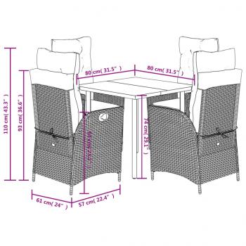 5-tlg. Garten-Essgruppe mit Kissen Beige Poly Rattan
