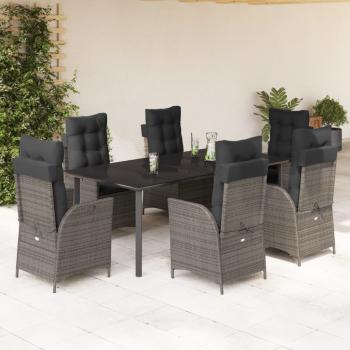 ARDEBO.de - 7-tlg. Garten-Essgruppe mit Kissen Grau Poly Rattan