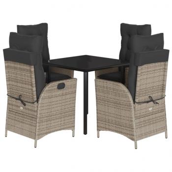 5-tlg. Garten-Essgruppe mit Kissen Grau Poly Rattan