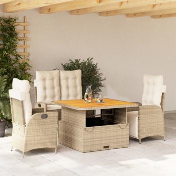 ARDEBO.de - 4-tlg. Garten-Essgruppe mit Kissen Beige Poly Rattan