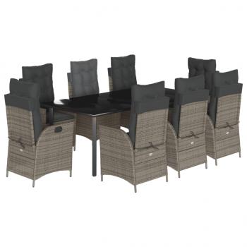 9-tlg. Garten-Essgruppe mit Kissen Grau Poly Rattan