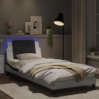 Bettgestell mit LED Weiß und Schwarz 90x190 cm Kunstleder