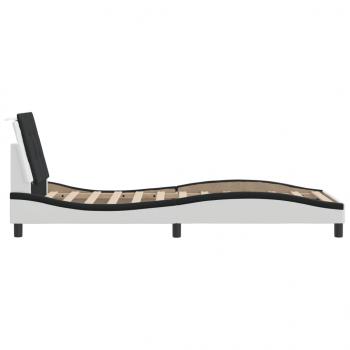 Bettgestell mit LED Weiß und Schwarz 90x190 cm Kunstleder
