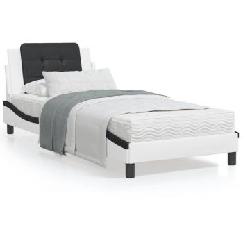 ARDEBO.de - Bettgestell mit LED Weiß und Schwarz 90x200 cm Kunstleder