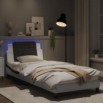 Bettgestell mit LED Weiß und Schwarz 90x200 cm Kunstleder