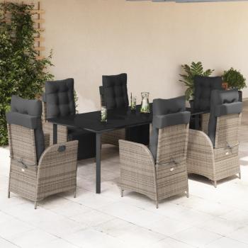 ARDEBO.de - 7-tlg. Garten-Essgruppe mit Kissen Grau Poly Rattan