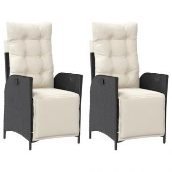 Gartensessel mit Fußteil 2 Stk. Verstellbar Schwarz Poly Rattan