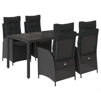 5-tlg. Garten-Essgruppe mit Kissen Schwarz Poly Rattan