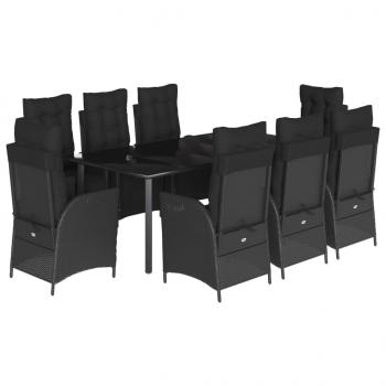 9-tlg. Garten-Essgruppe mit Kissen Schwarz Poly Rattan