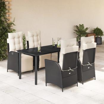 ARDEBO.de - 5-tlg. Garten-Essgruppe mit Kissen Schwarz Poly Rattan