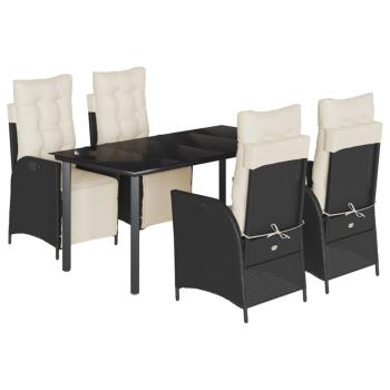 5-tlg. Garten-Essgruppe mit Kissen Schwarz Poly Rattan