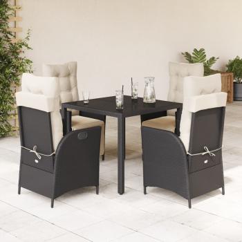 ARDEBO.de - 5-tlg. Garten-Essgruppe mit Kissen Schwarz Poly Rattan