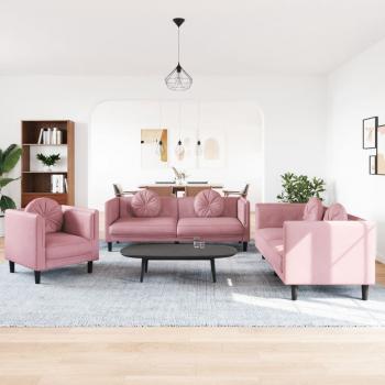 ARDEBO.de - 3-tlg. Sofagarnitur mit Kissen Rosa Samt