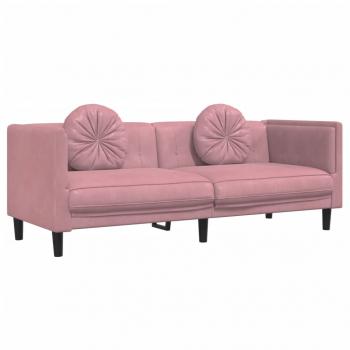 3-tlg. Sofagarnitur mit Kissen Rosa Samt