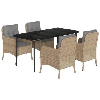 5-tlg. Garten-Essgruppe mit Kissen Beige Poly Rattan