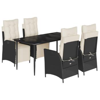 5-tlg. Garten-Essgruppe mit Kissen Schwarz Poly Rattan