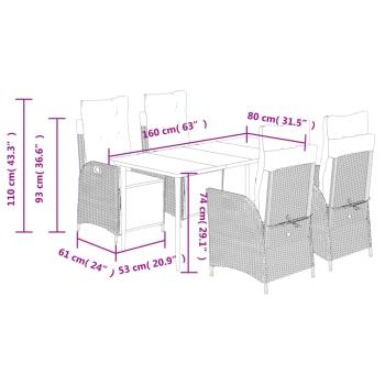 5-tlg. Garten-Essgruppe mit Kissen Schwarz Poly Rattan