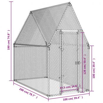 Hühnerkäfig Silbern 200x100x190 cm Verzinkter Stahl