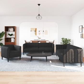 3-tlg. Sofagarnitur Schwarz Stoff