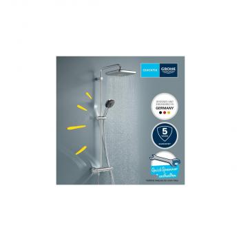 GROHE Vitalio Comfort 250 Duschsystem, Quickfix, mit Thermostatbatterie für die Wandmontage, chrom (26696001)