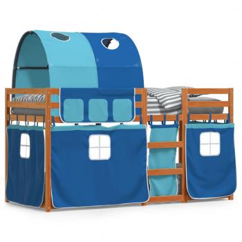 ARDEBO.de - Etagenbett mit Vorhängen Blau 75x190 cm Massivholz Kiefer