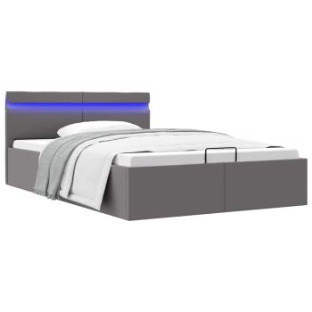 Bett mit Bettkasten Hydraulisch LED Grau Kunstleder 140x200 cm 