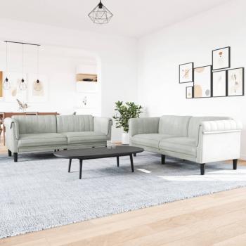 ARDEBO.de - 2-tlg. Sofagarnitur Hellgrau Samt