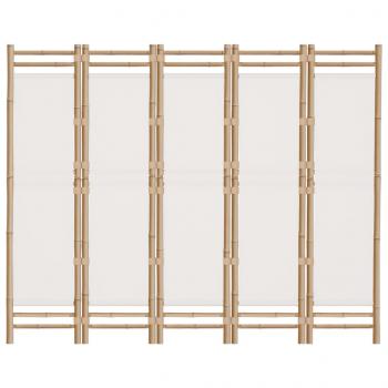 5-tlg. Paravent Faltbar 200 cm Bambus und Canvas