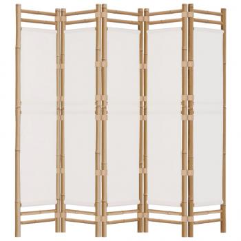 5-tlg. Paravent Faltbar 200 cm Bambus und Canvas