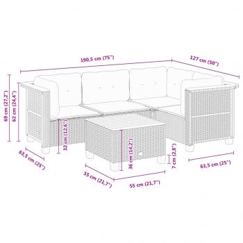 5-tlg. Garten-Sofagarnitur mit Kissen Grau Poly Rattan