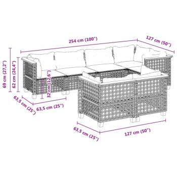 7-tlg. Garten-Sofagarnitur mit Kissen Schwarz Poly Rattan