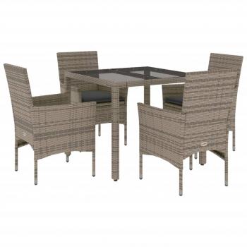 5-tlg. Garten-Essgruppe mit Kissen Grau Poly Rattan und Glas
