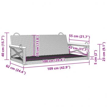Hängebank Grau 109x62x40 cm Poly Rattan